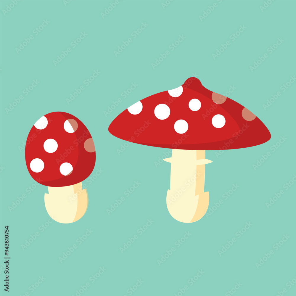 Hello autumn, red mushroom flat, two mushroom isolated set, vector Hello autumn, red mushroom flat, two mushroom isolated set, vector