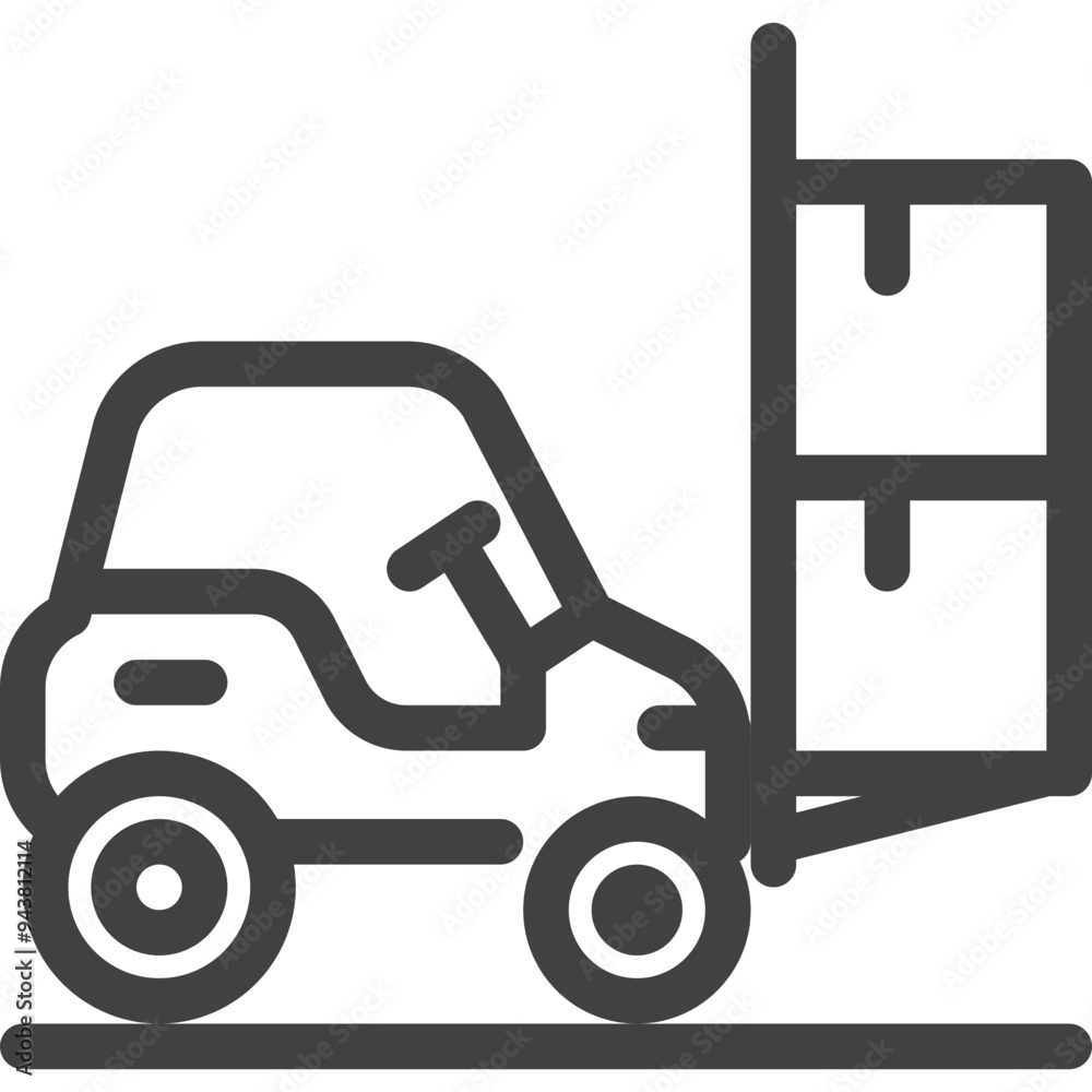 Simple vector forklift car on the book outline icon on white background Simple vector forklift car on the book outline icon on white background