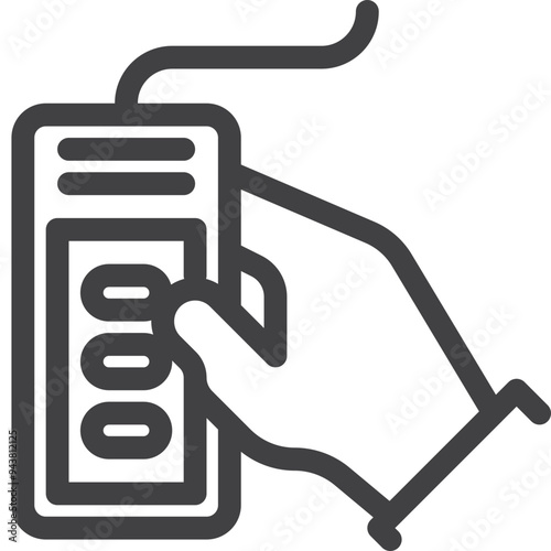 Simple vector hand hold remote control on the book outline icon on white background