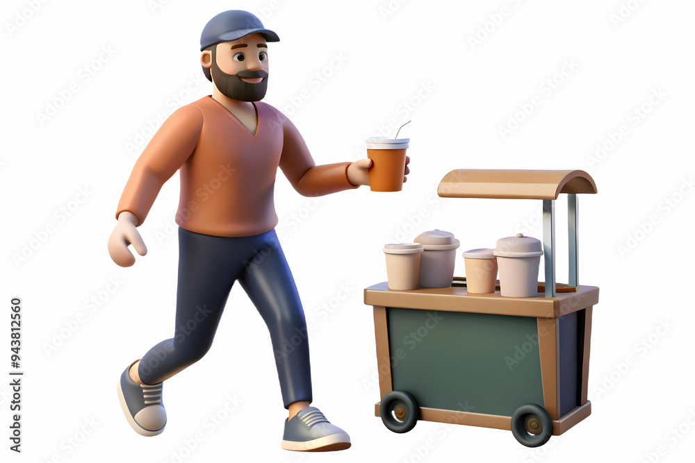 Man grabbing a coffee from a street vendor during a morning walk concept as A candid moment of a man grabbing a coffee from a street vendor during his morning walk. The camera captures the urban setti Man grabbing a coffee from a street vendor during a morning walk concept as A candid moment of a man grabbing a coffee from a street vendor during his morning walk. The camera captures the urban setti