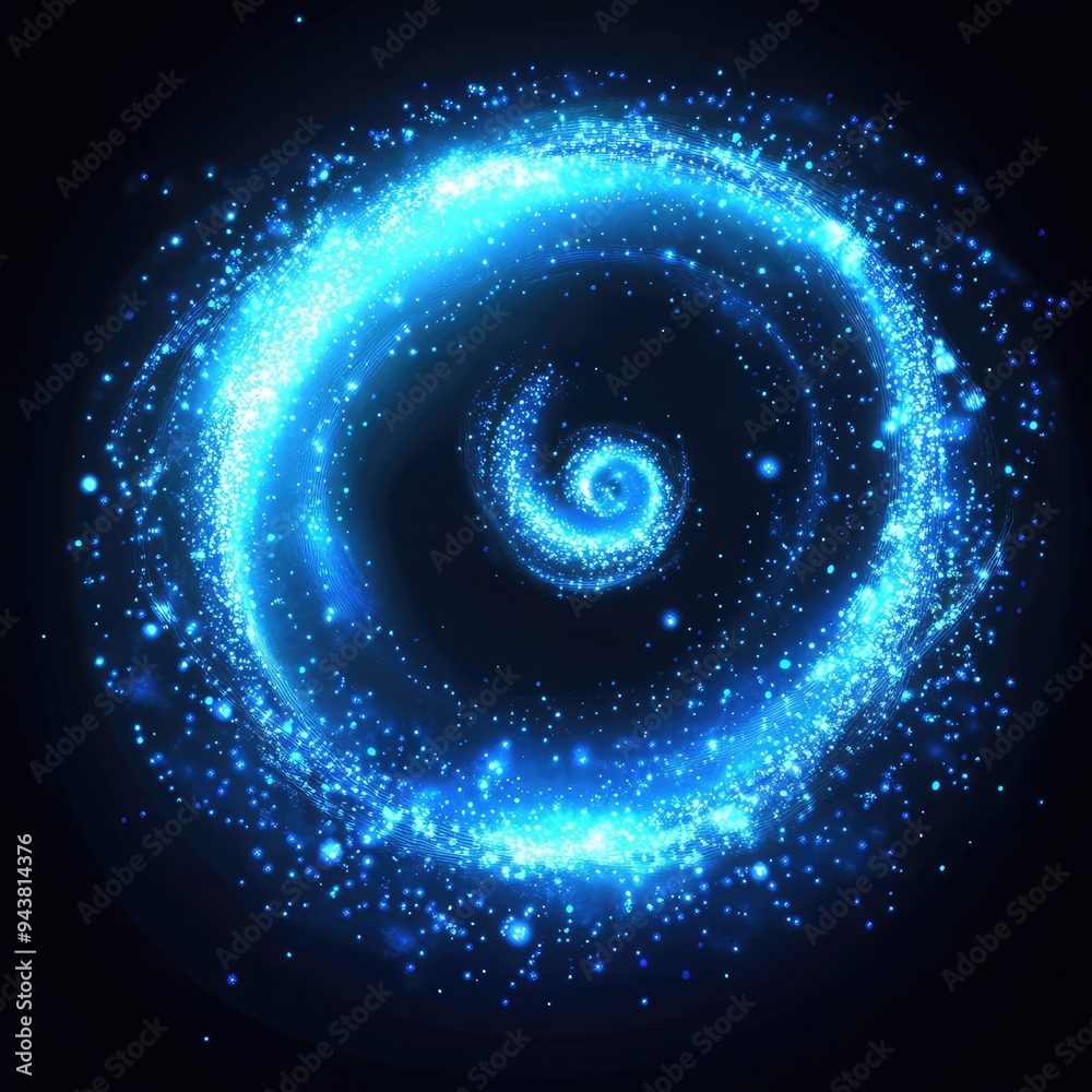 A radiant spiral of blue light with glittery particles, giving off a mystical aura on a transparent backdrop. A radiant spiral of blue light with glittery particles, giving off a mystical aura on a transparent backdrop.