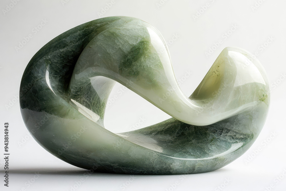 An exquisite jade sculpture that blends modern artistry with timeless elegance and captivating fluidity in its design.