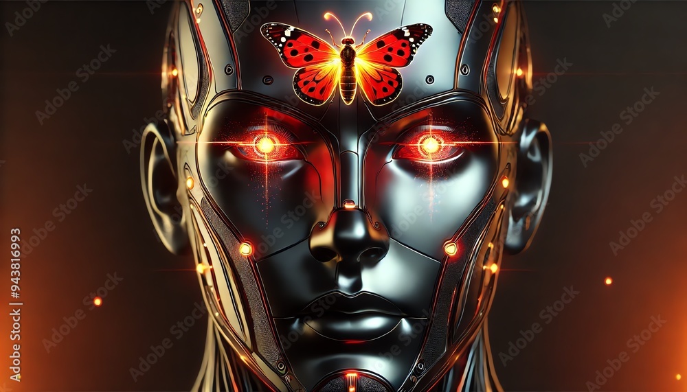 A futuristic image of a robotic humanoid face with a glowing red-orange aesthetic A futuristic image of a robotic humanoid face with a glowing red-orange aesthetic
