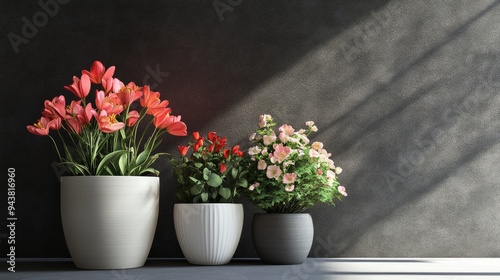 Wallpaper Mural 3D rendering of decorative ceramic flowers in pots for interior design Torontodigital.ca