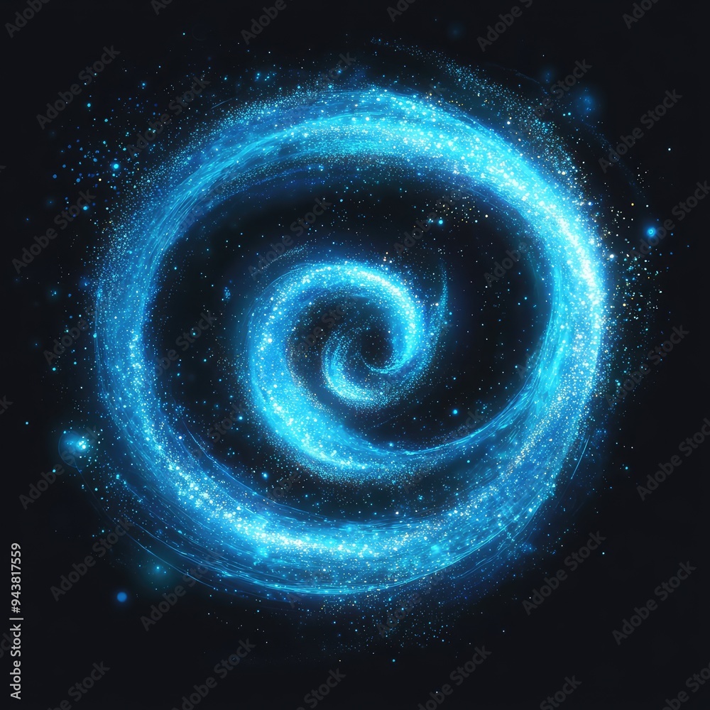 A dynamic spiral of blue light with sparkly glitter, resembling a wizard spell, on a transparent background.