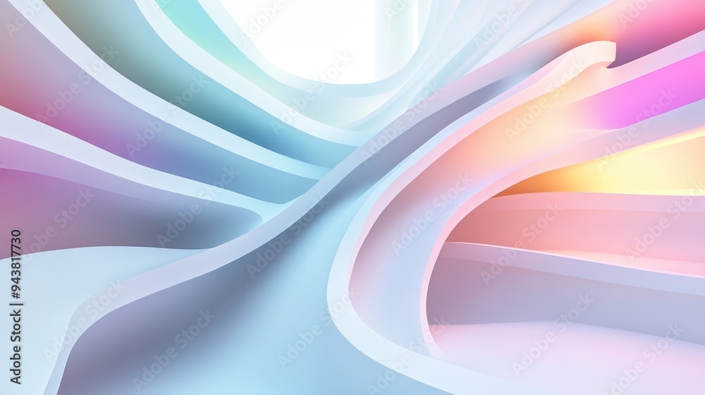 Fototapeta premium White smooth abstract architectural background with colorful gradient lines 3D rendering and illustration