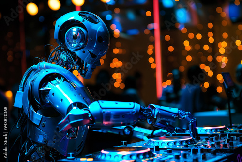 Robot DJs mixing music and entertaining crowds at events and parties.