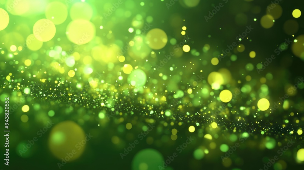 Abstract bright green glowing background with flying dots circles bokeh energy particles and light rays in a 3D cartoon rendering Abstract bright green glowing background with flying dots circles bokeh energy particles and light rays in a 3D cartoon rendering