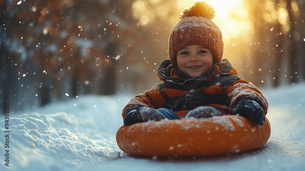 A child who enjoys spending a winter day sledding down a hill.