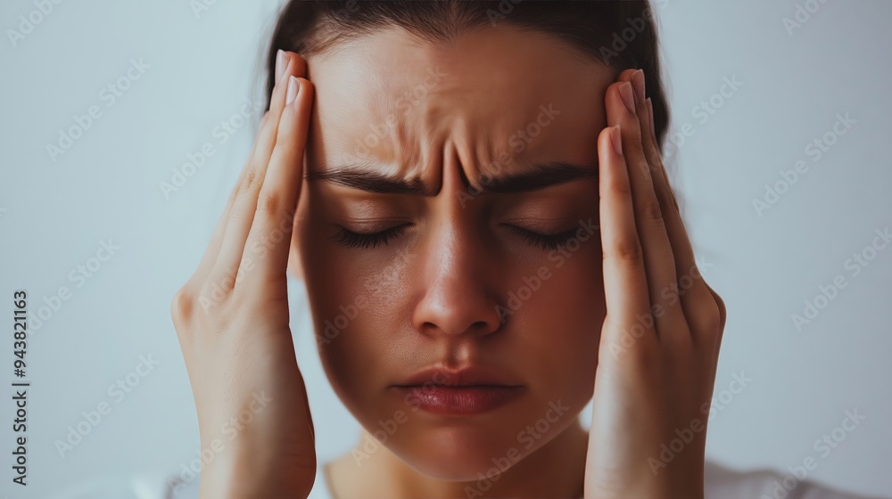 Young woman holding her head with furrowed brows, showing frustration and stress.
Young woman holding her head with furrowed brows, showing frustration and stress.