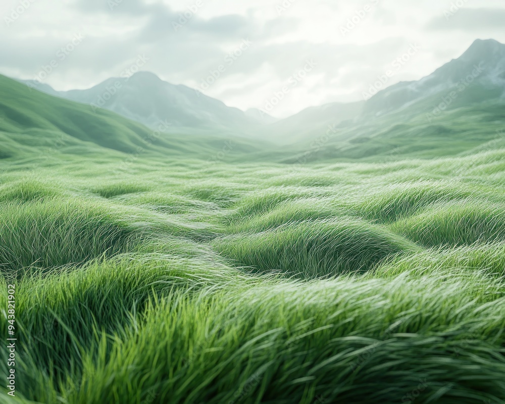 Serene Minimalist Landscape with Uniform Grass Blades, Evoking Calm and Order, A Breathtaking View of Rolling Hills and Lush Green Fields Serene Minimalist Landscape with Uniform Grass Blades, Evoking Calm and Order, A Breathtaking View of Rolling Hills and Lush Green Fields