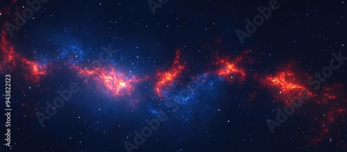 Dark blue nebula with stars and fiery red explosions in outer space depicted in a 3D cartoon rendering Abstract fractal art background