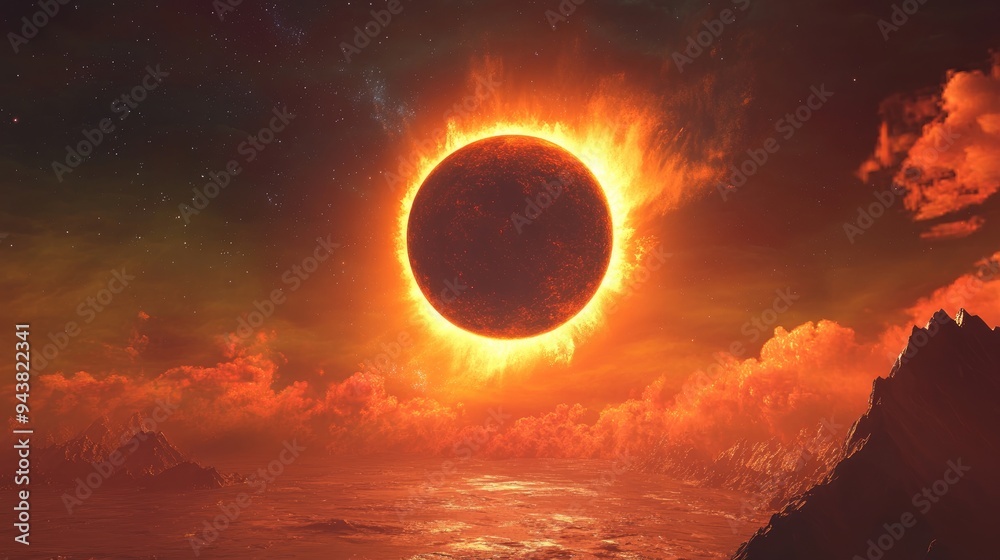 Obraz premium 3D cartoon rendering depicting a solar eclipse
