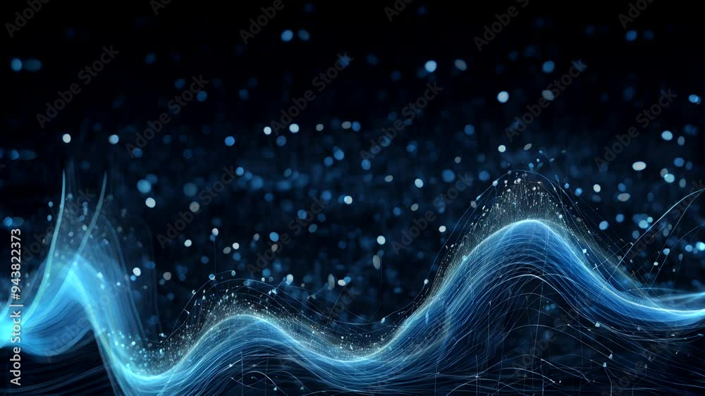 Abstract digital wave with glowing particles and lines on a dark background. Abstract digital wave with glowing particles and lines on a dark background.
