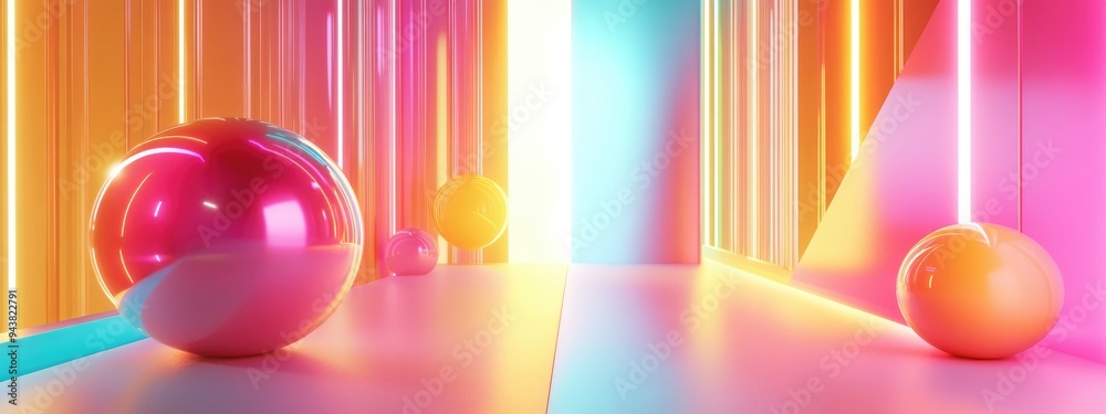 Golden Space in a 3D cartoon rendering Golden Space in a 3D cartoon rendering