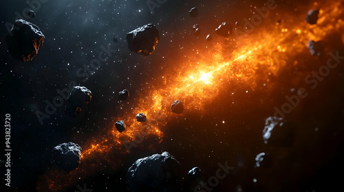 Asteroids and fiery nebula ...