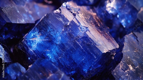 Polished tanzanite with a rich blue hue, displayed in a close-up shot that emphasizes its natural crystalline structure.