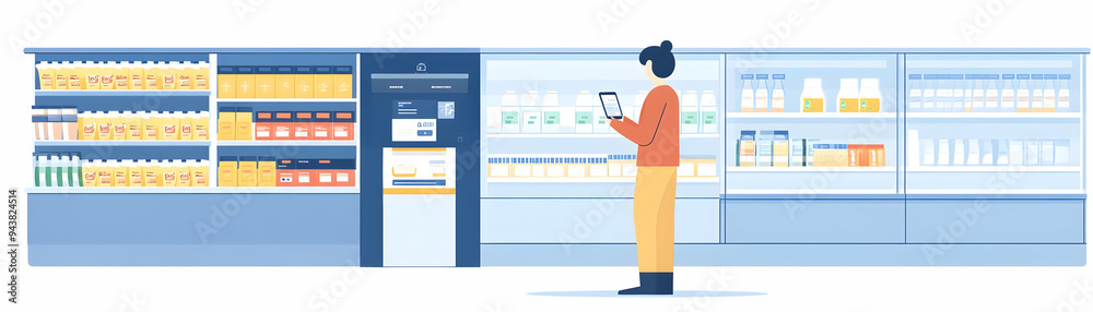 Person Using Mobile Banking at Supermarket concept as A person using a mobile banking app on their smartphone to pay at a supermarket with a clean background providing space for text or design element Person Using Mobile Banking at Supermarket concept as A person using a mobile banking app on their smartphone to pay at a supermarket with a clean background providing space for text or design element