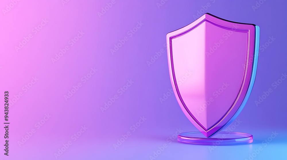 3D render of a vibrant pink shield on a purple background, symbolizing protection and security in a modern, abstract style. 3D render of a vibrant pink shield on a purple background, symbolizing protection and security in a modern, abstract style.