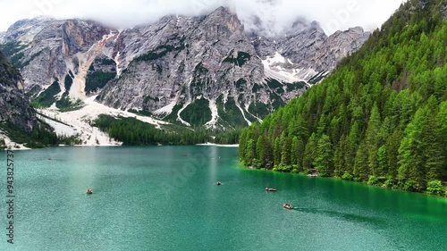 Aerial View of  lago di Baries Dolomites Italy