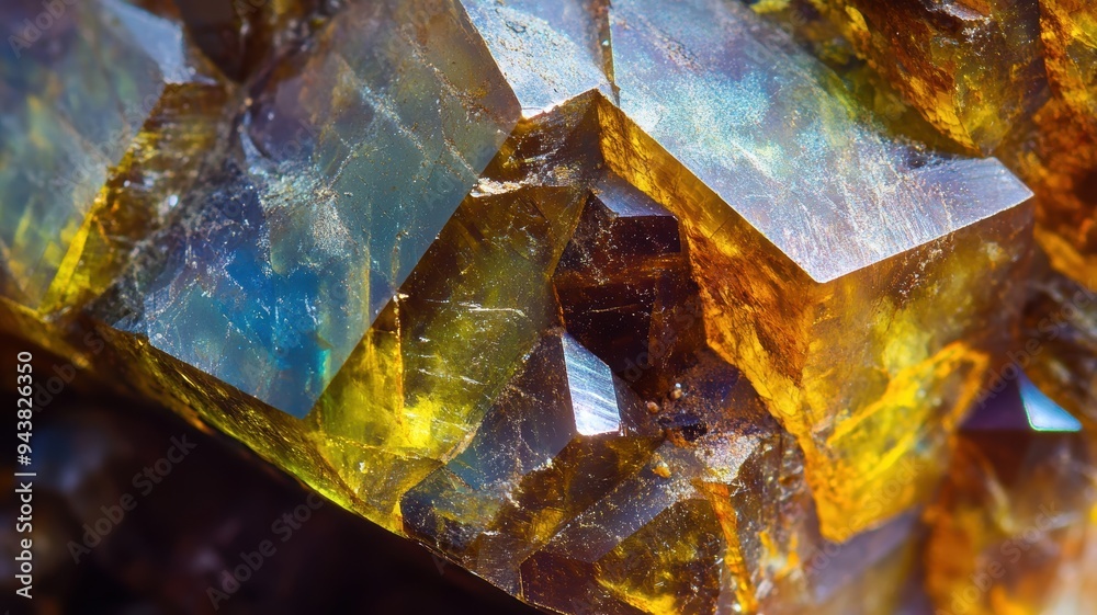 Detailed view of a yellow sphene gemstone in natural light Detailed view of a yellow sphene gemstone in natural light