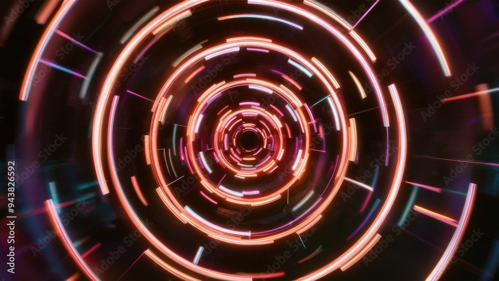Fototapeta premium Dynamic 3D spiral background animation featuring vibrant flickering lights and shifting perspectives