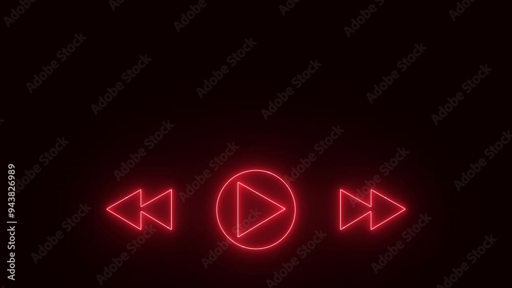 Neon Glowing Video Stop, Go Back and Forward Icon Animation In Black Background. Neon Glowing Video Stop, Go Back and Forward Icon Animation In Black Background.