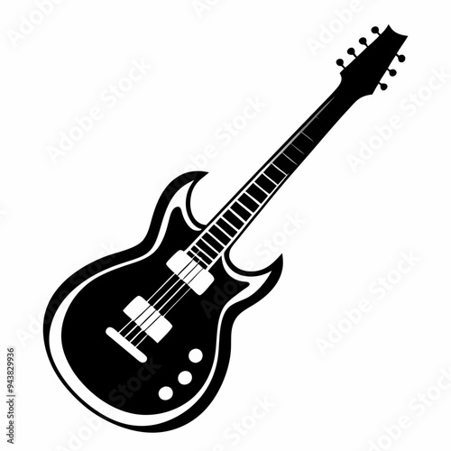 Guitar Silhouette Vector Illustration on white background