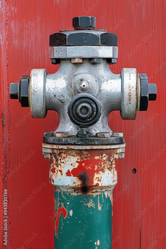 Hydrant with four outlets, one of which is open. Hydrant with four outlets, one of which is open.