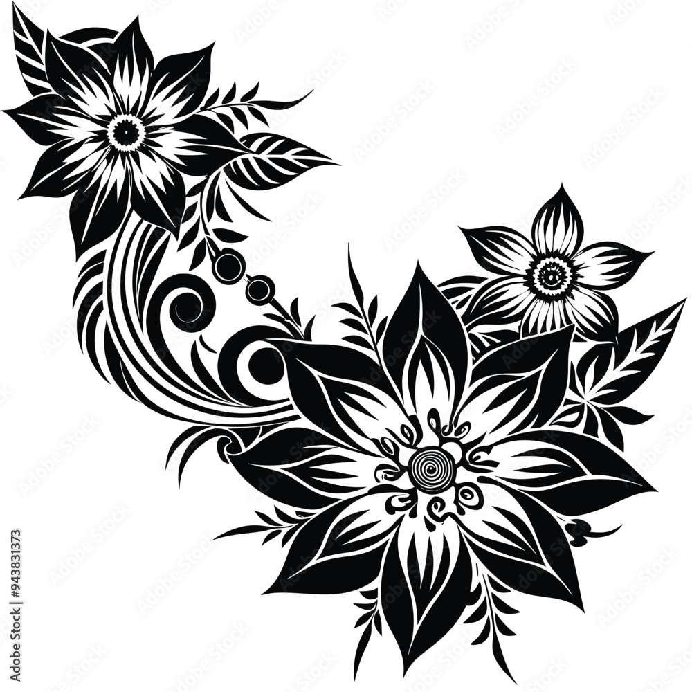 Fototapeta premium Colorful floral Corner silhouette Design Vector illustration in flat style , isolated in white background