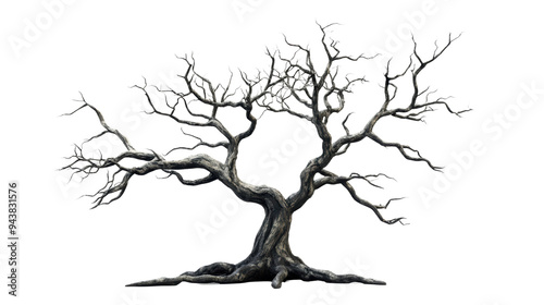 Eerie Spooky Tree Silhouette on White Background for Halloween Designs