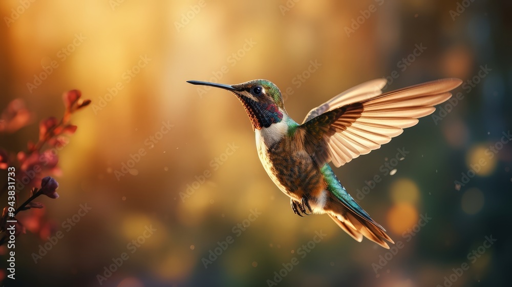 Fototapeta premium Hummingbird in Flight at Sunset