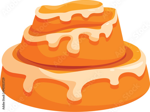 Three tiered cinnamon roll with dripping white icing is making your mouth water