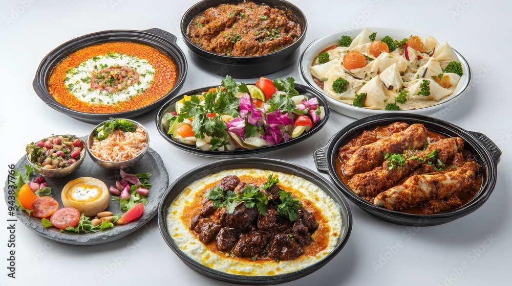 A colorful array of Arabic dishes showcases traditional flavors and culinary artistry, highlighting the rich heritage of Middle Eastern cuisine A colorful array of Arabic dishes showcases traditional flavors and culinary artistry, highlighting the rich heritage of Middle Eastern cuisine