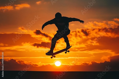 Wallpaper Mural Silhouette of Skateboarder Jumping at Sunset Torontodigital.ca