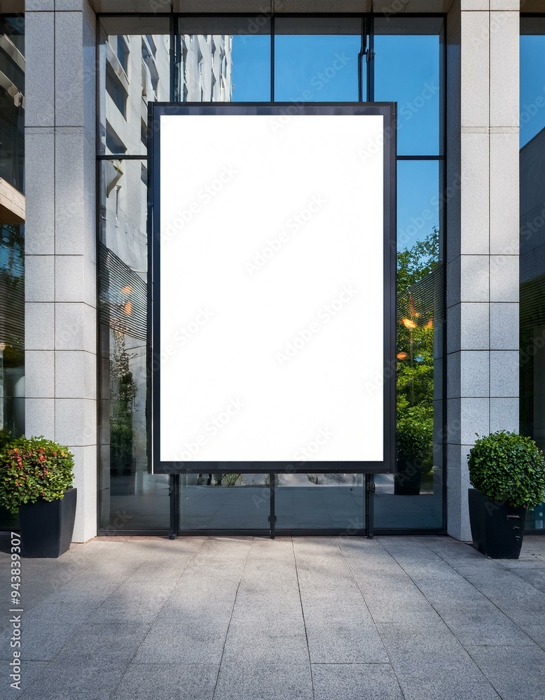 Blank billboard mockup on modern building facade.
Blank billboard mockup on modern building facade.