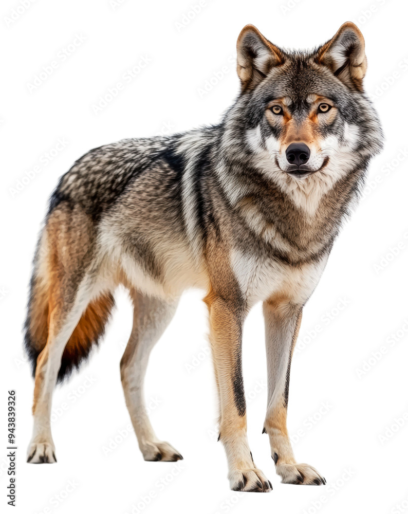 PNG A majestic wolf standing confidently in profile PNG A majestic wolf standing confidently in profile