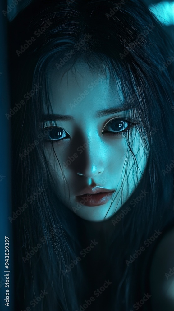 A close-up portrait of a girl with long dark hair and striking features, evoking emotion. A close-up portrait of a girl with long dark hair and striking features, evoking emotion.