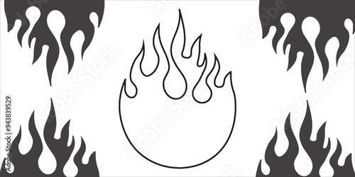 ector minimal line illustrations set - trendy abstract aesthetic y2k hearts and flames, minimal tattoo compositions, prints and graphic design elements