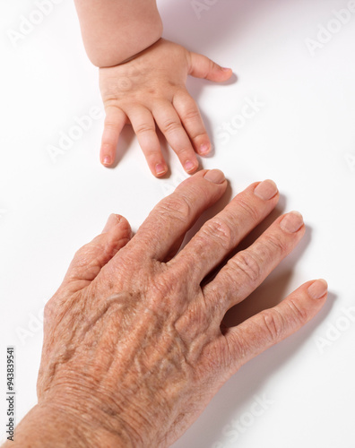 Baby's Hand Touching Woman's Hand photo