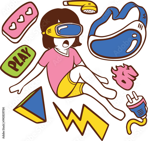 Hand-drawn gaming vector set with consoles, controllers, and gamer icons. Perfect for creating fun, nostalgic designs for gamers, streamers, and video game-themed projects