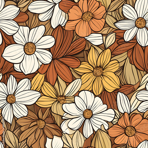 floral and leaf seamless patterns in doodle-style tile designs with graphic format.