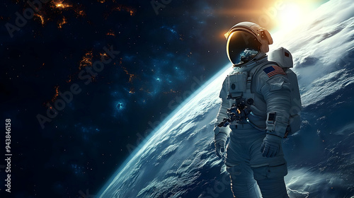 Astronaut in space suit flo...