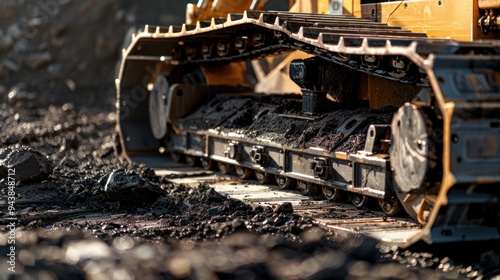 Close-up of a compact track loader's tracks gripping the ground