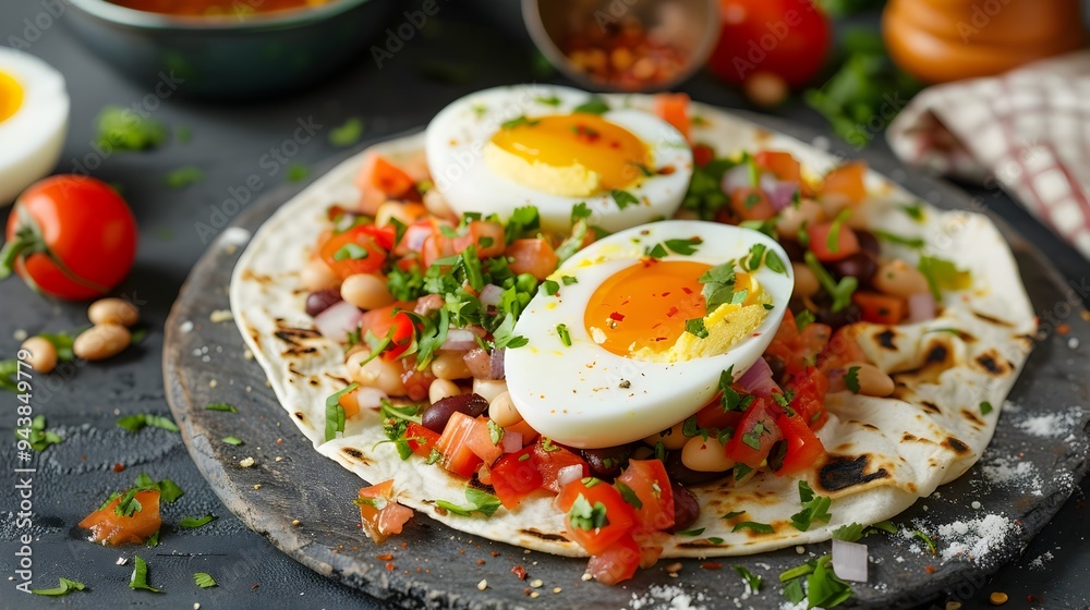 Flavorful Mexican Inspired Breakfast with Boiled Eggs and Crispy Tortilla