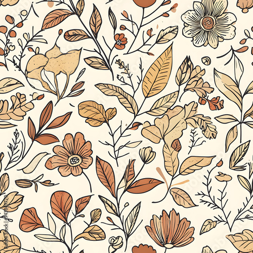 floral and leaf seamless patterns in doodle-style tile designs with graphic format.