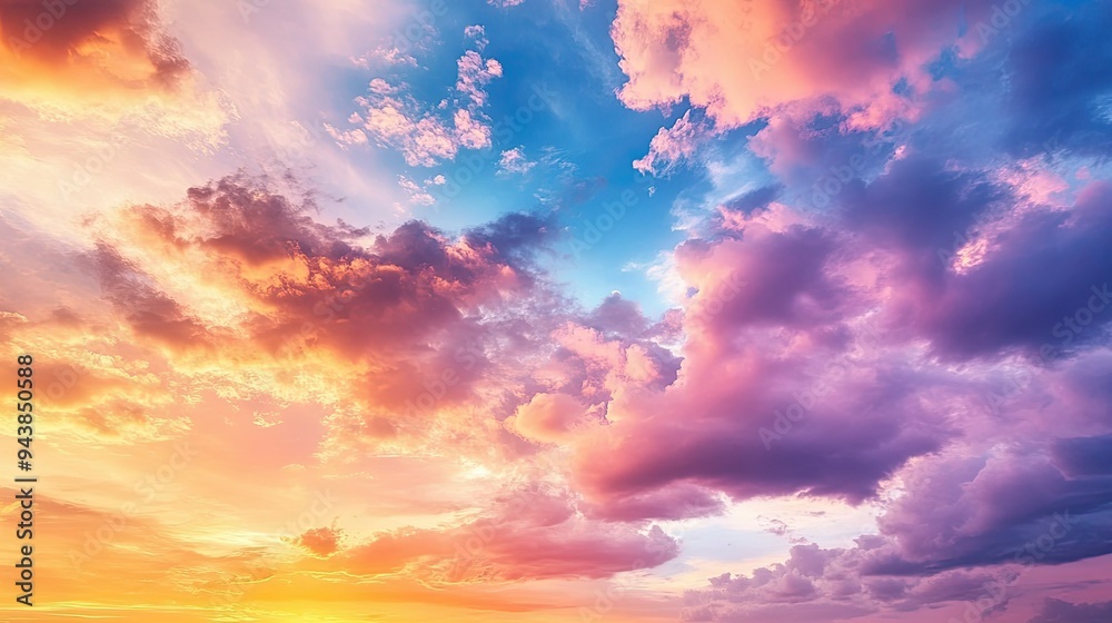 A sky filled with colorful clouds during a sunset, creating a stunning and serene atmosphere.