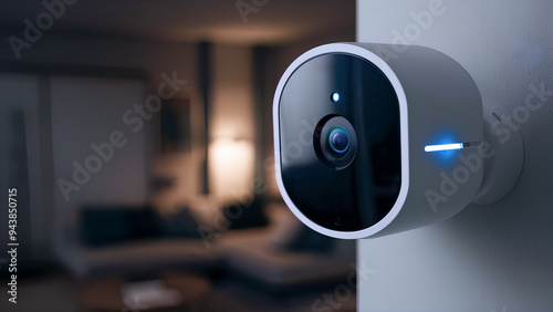 Close-up view of a modern home security camera