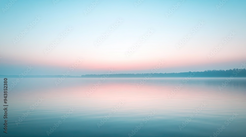 A tranquil dawn sky with subtle hues of pink and blue as the sun rises over a calm lake. A tranquil dawn sky with subtle hues of pink and blue as the sun rises over a calm lake.