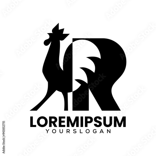 initials letter R rooster logo design